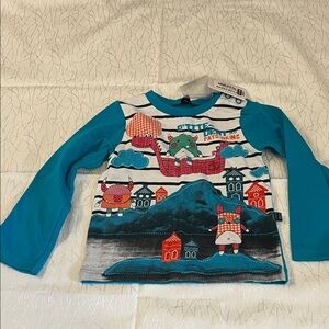 Blue and White Kids Long Sleeve Tee with Fun Print